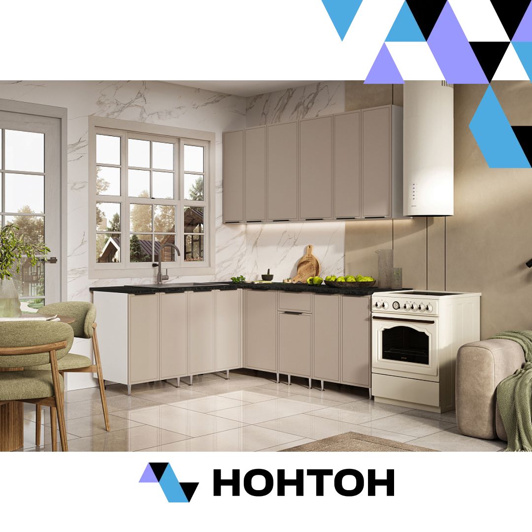 Кухня угловая Николь 1.8х2.0 м компоновка №2 холст латте