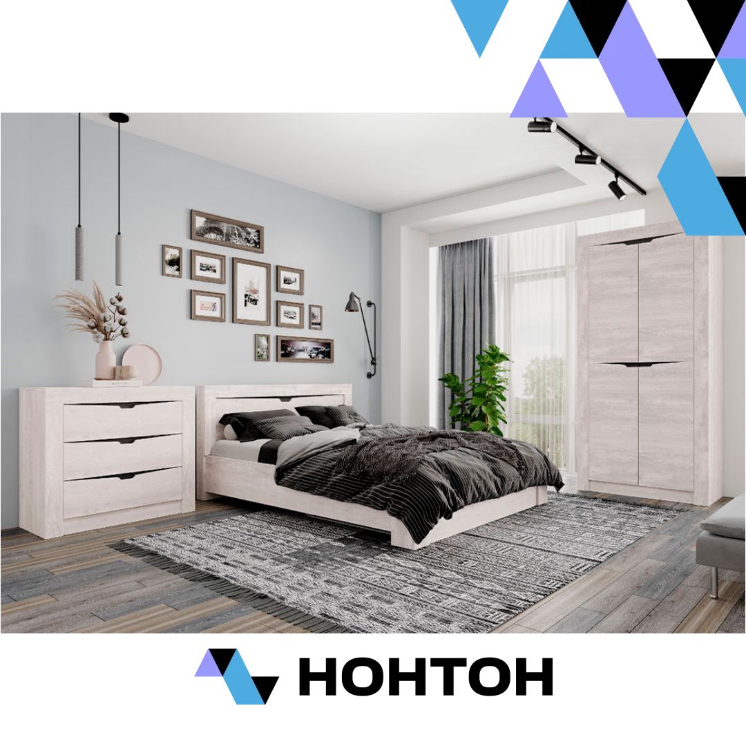 Спальный гарнитур Леонардо №2 бетон пайн светлый / графит
