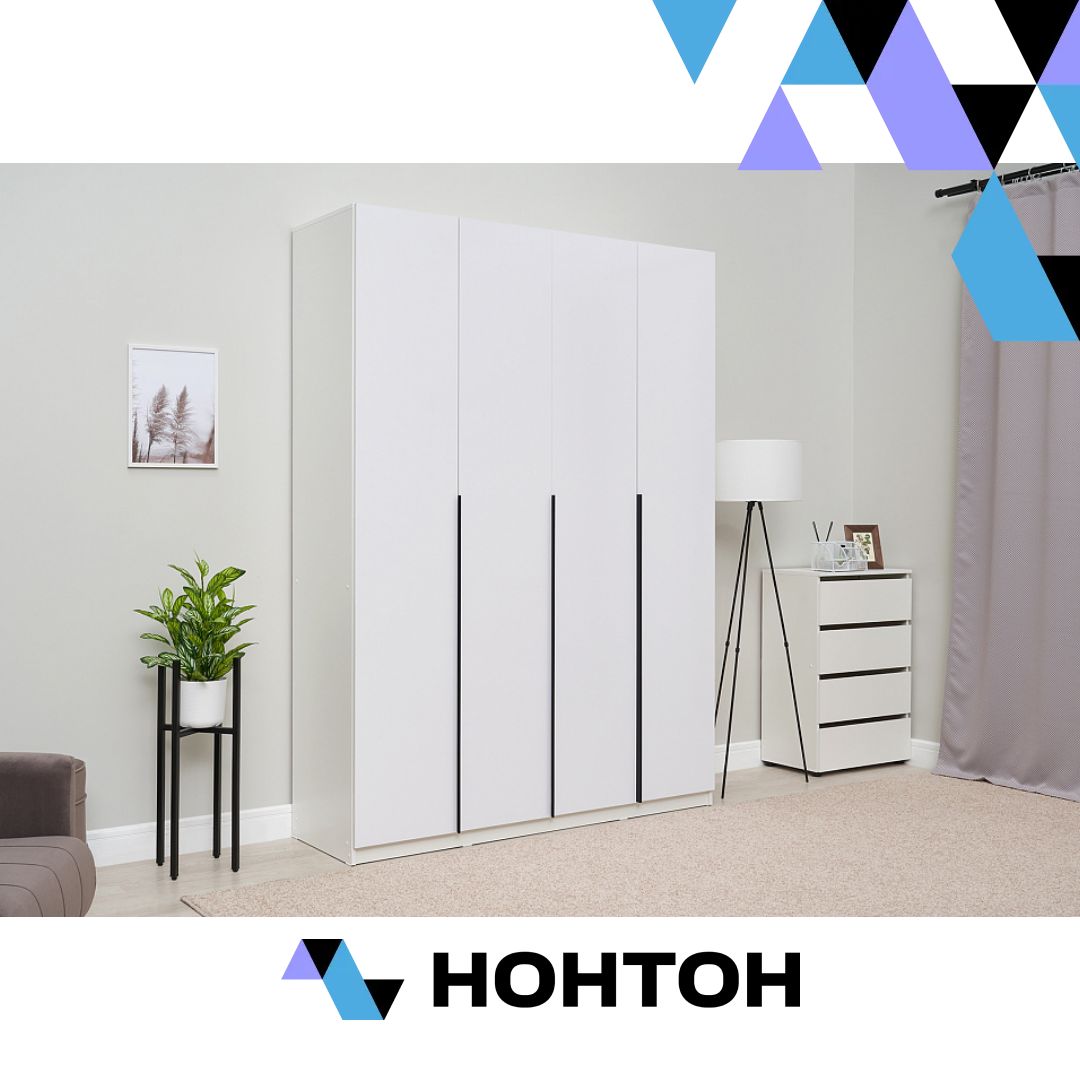 Шкаф 4-х створчатый Тивина белый / белый глянец