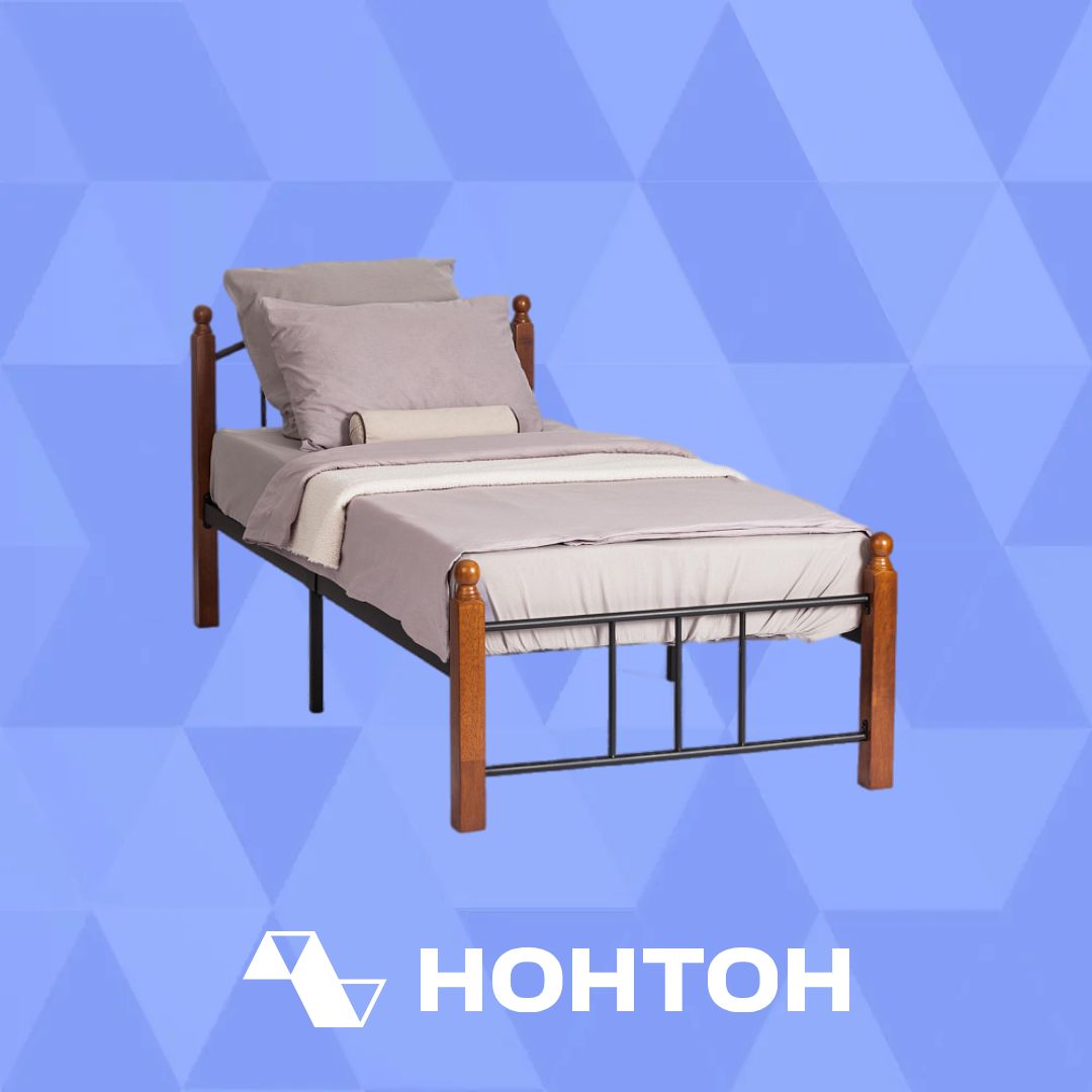 Кровать односпальная металлическая красный дуб / черный