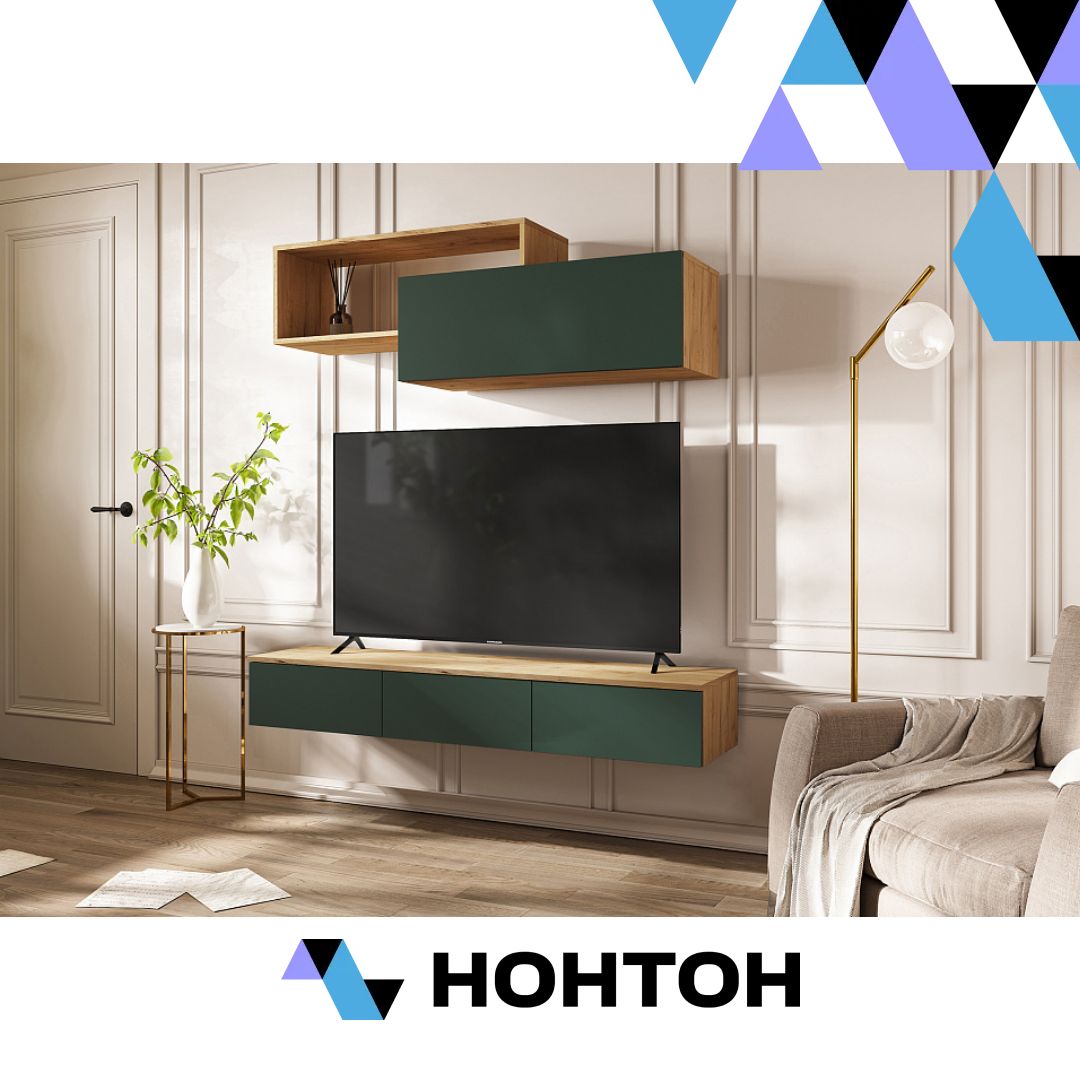 Гостиная Норд №2 дуб крафт / изумрудный