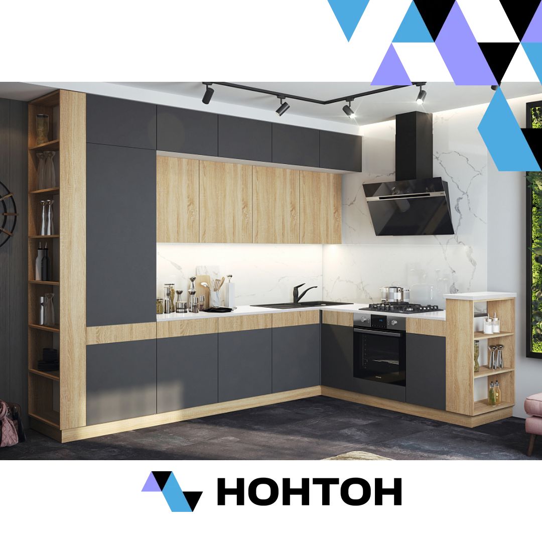 Кухня угловая Техно-5 3.2 на 2.24 м сонома / графит софт