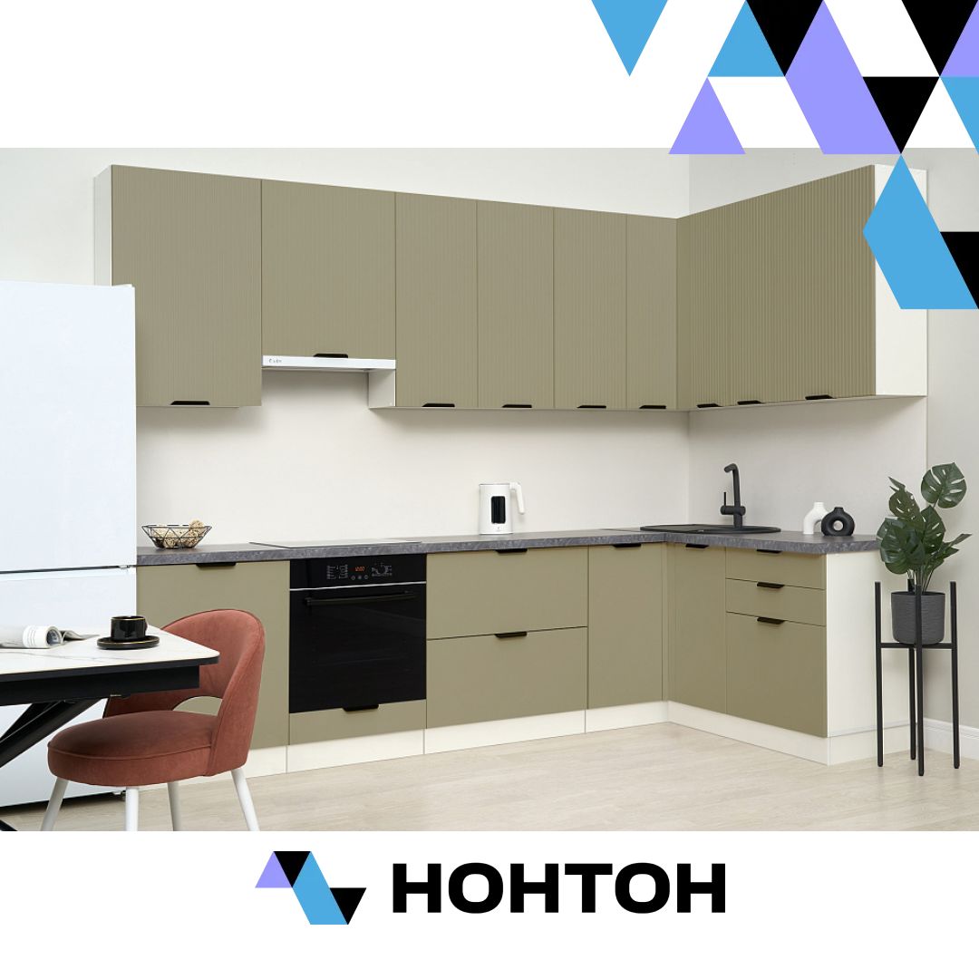 Кухня угловая Норд Line - Норд №1 3.0 х 1.6 м софт хаки