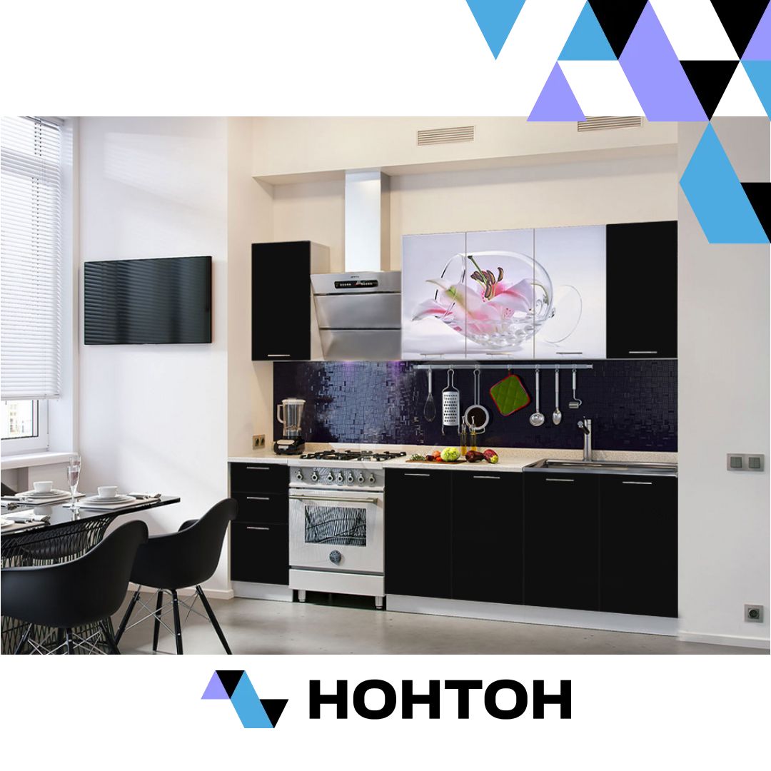 Кухня Лилия 2.0 м белый глянец / черный глянец