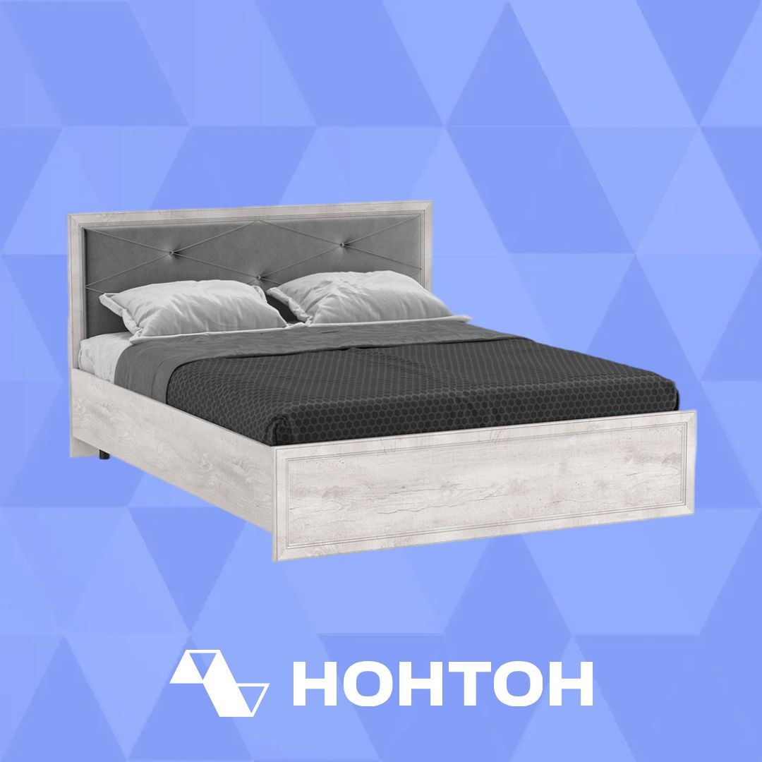 Кровать Сохо бетон пайн белый / велюр тенерифе грей