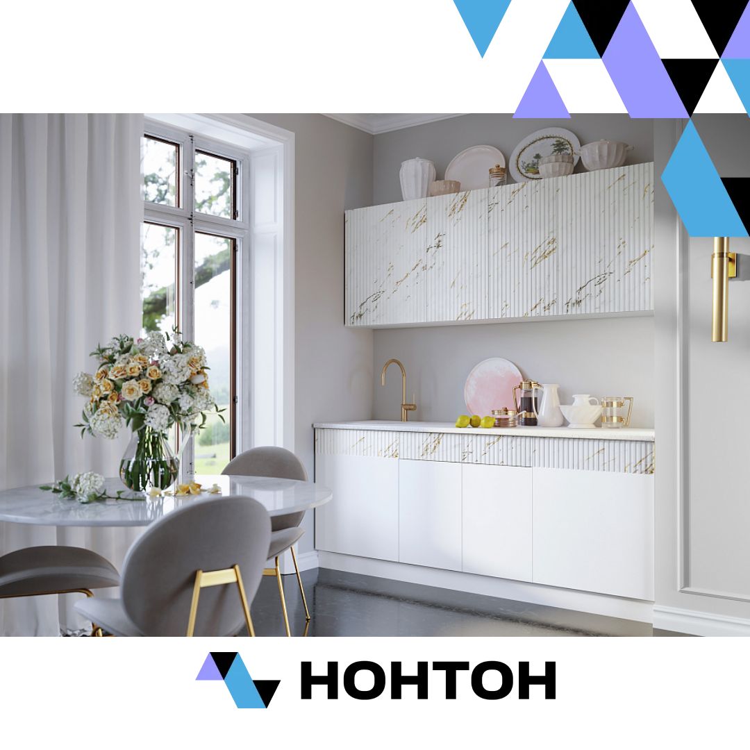 Кухня Оливия 2.0 м белый глянец холодный / мрамор золото