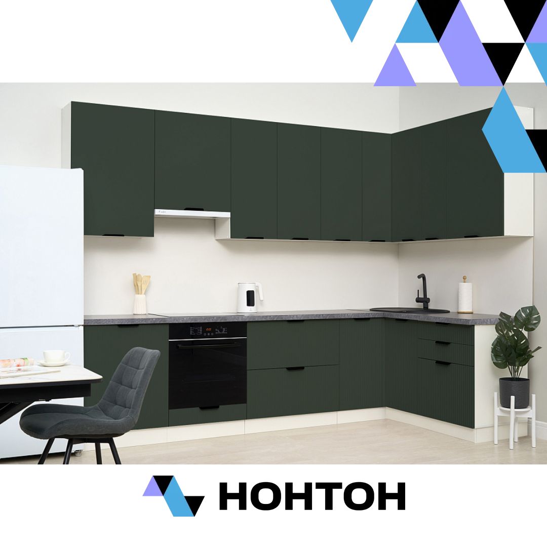 Кухня угловая Норд - Норд Line №1 3.0 х 1.6 м софт пихтовый зеленый