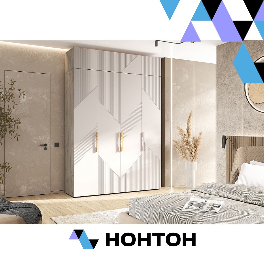 Шкаф 4-х створчатый с антресолью Ирис дуб крафт серый / кашемир