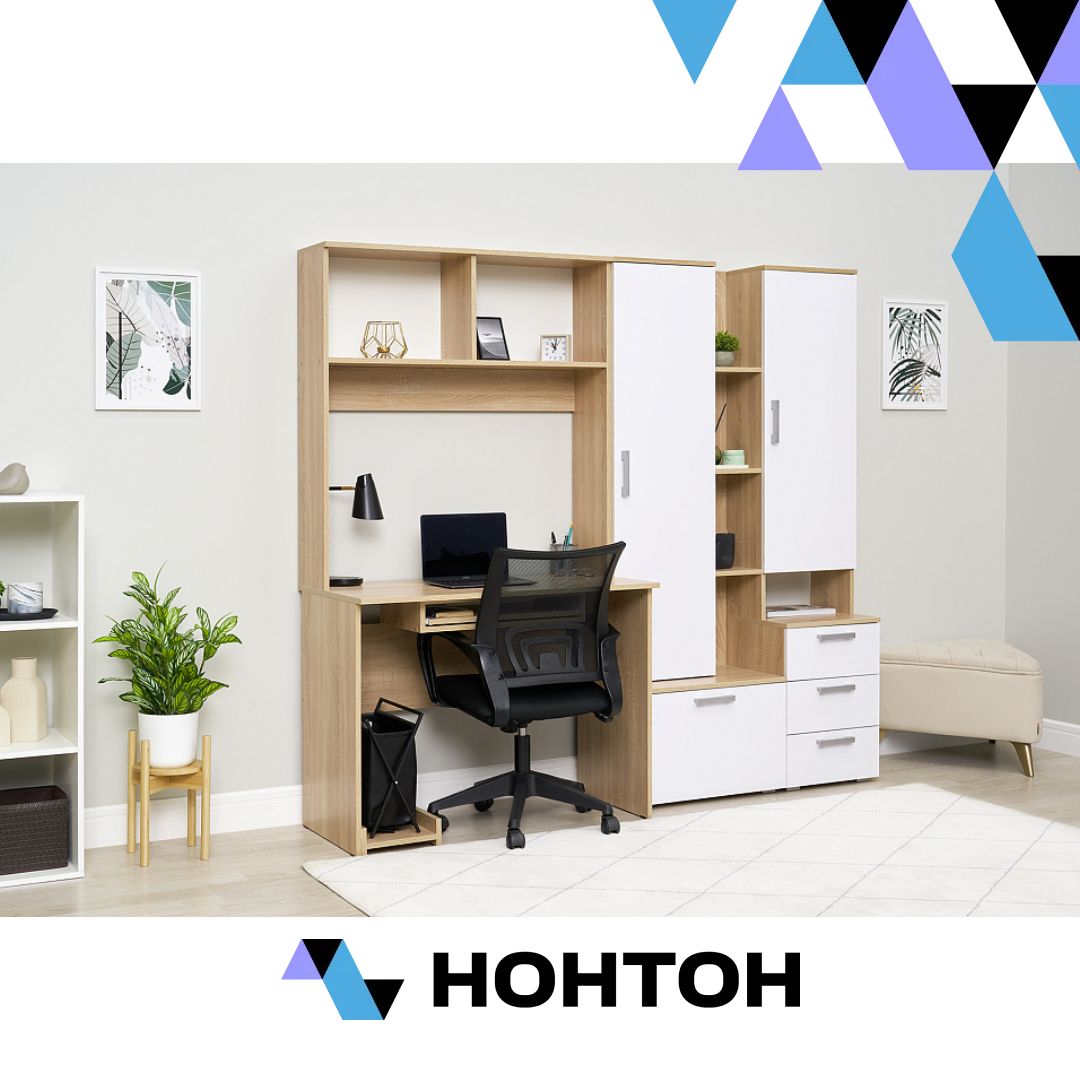 Стол компьютерный №6 белый глянцевый / дуб сонома