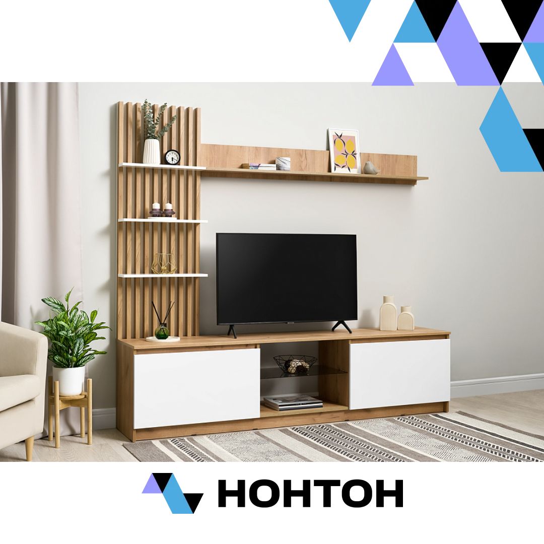 Стенка Бостон дуб крафт золотой / белый глянец