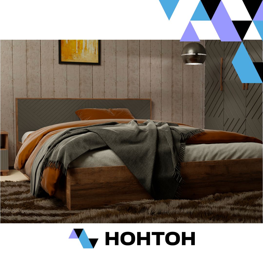 Кровать Копенгаген дуб самдал / серый графит