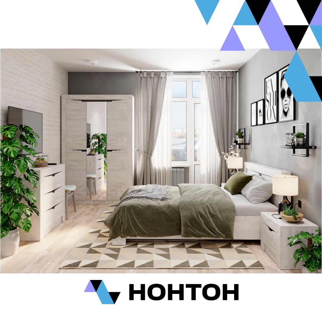 Спальный гарнитур Леонардо №1 бетон пайн светлый / графит