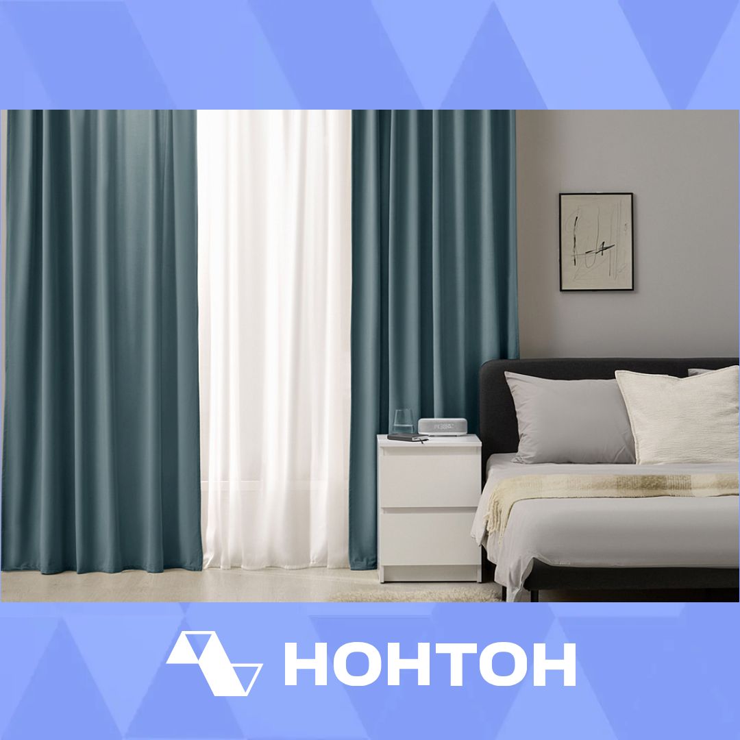 Комплект штор Нореан портьеры 145 см, в. 260/280 см, 2 шт., морская волна