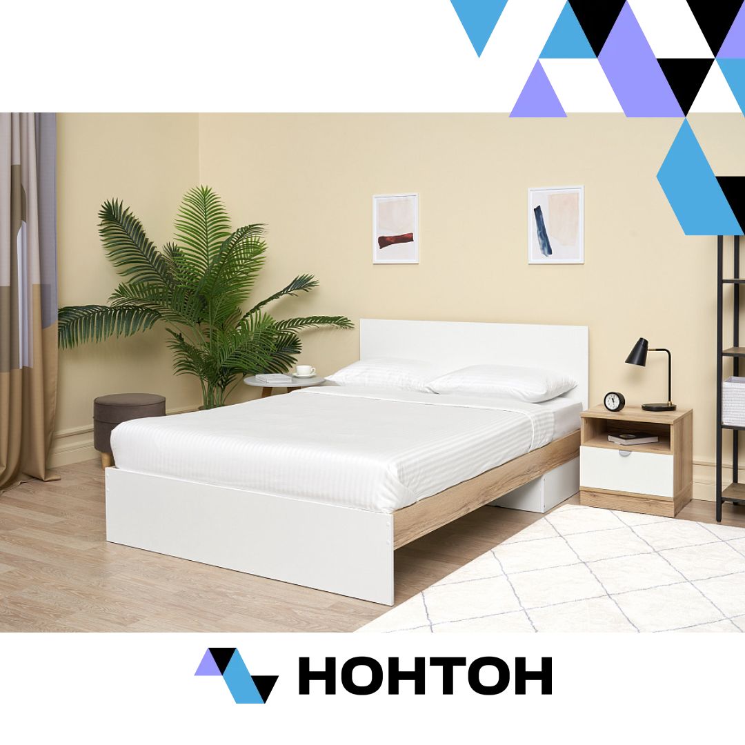 Кровать двуспальная Юкки белая / дуб делано