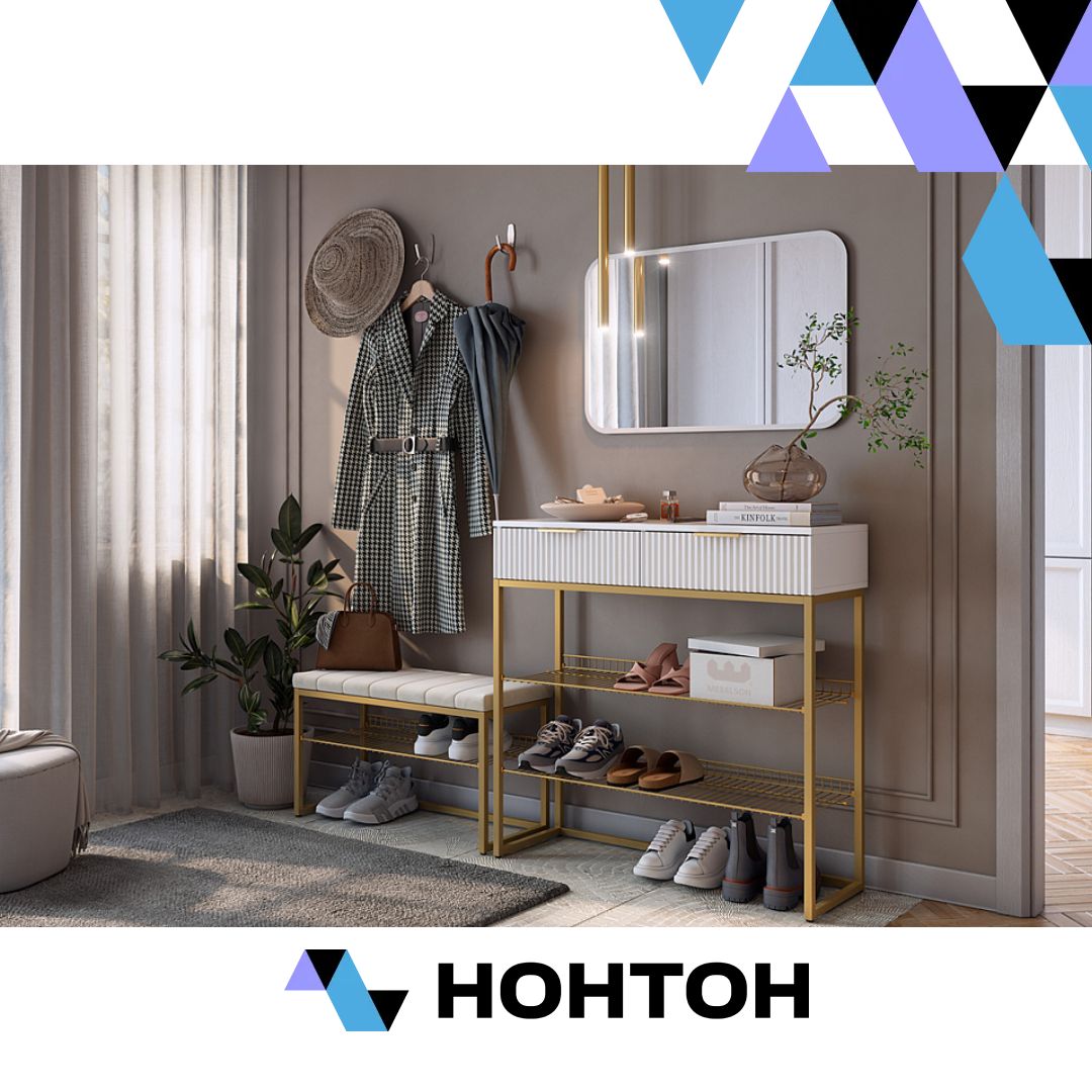 Прихожая с зеркалом золото / белый матовый