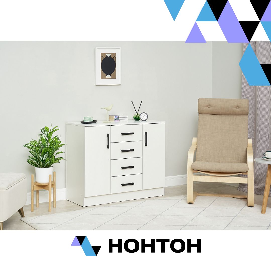 Комод К1000-2Д белый гладкий