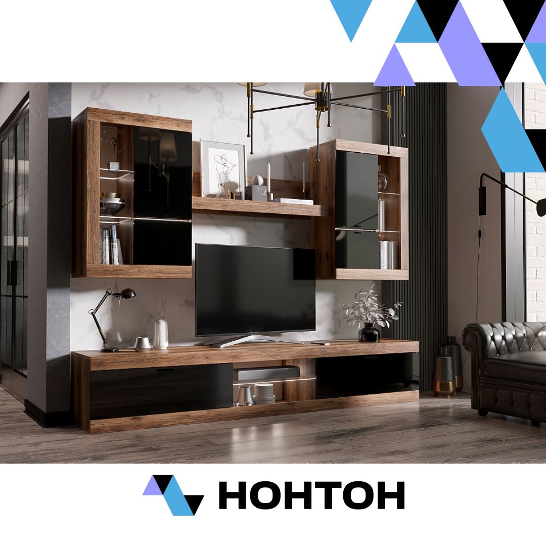 Гостиная Прага №3 дуб делано / черный глянец