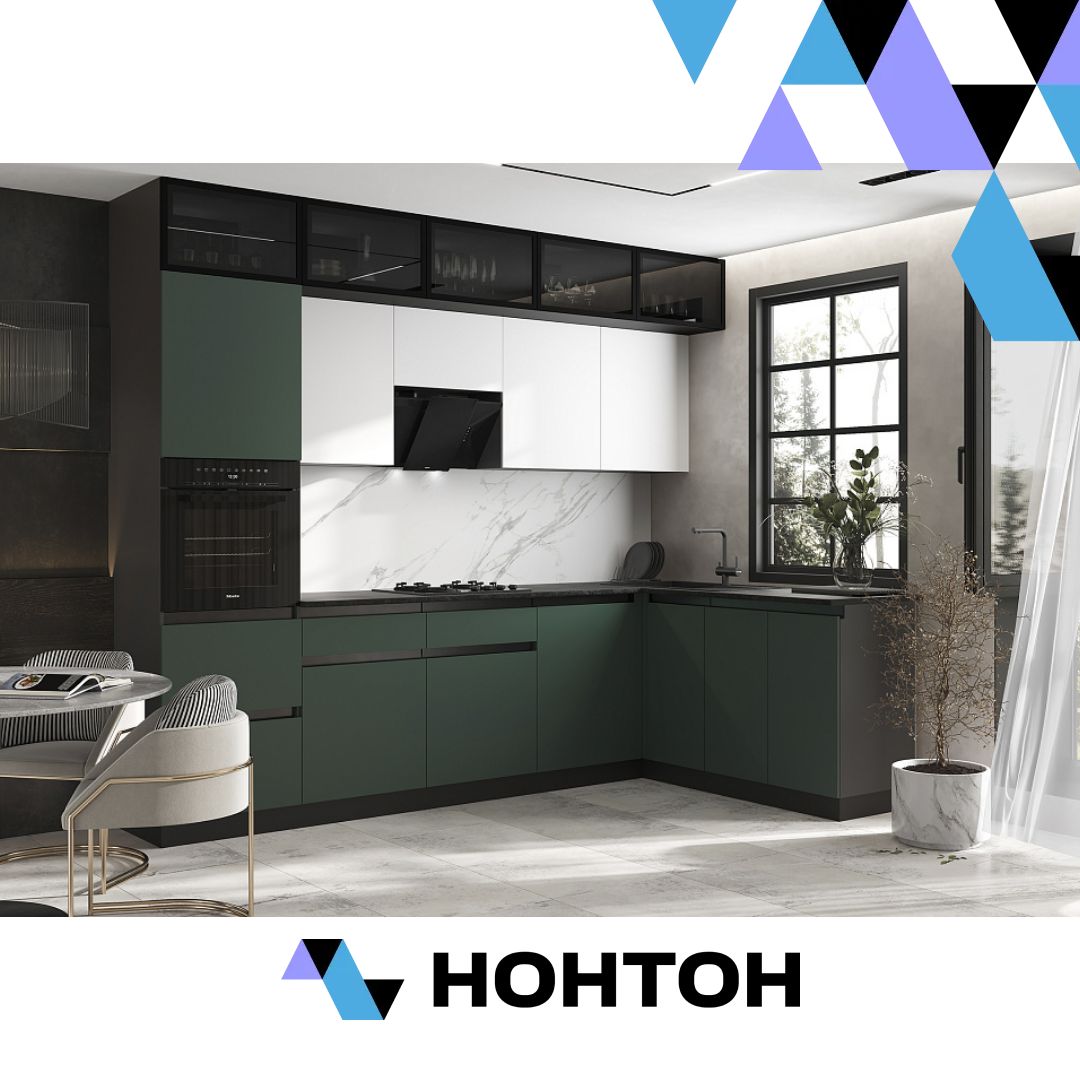 Кухня угловая Техно-6 3.0 х 1.8 м браш мени грин / браш вайт