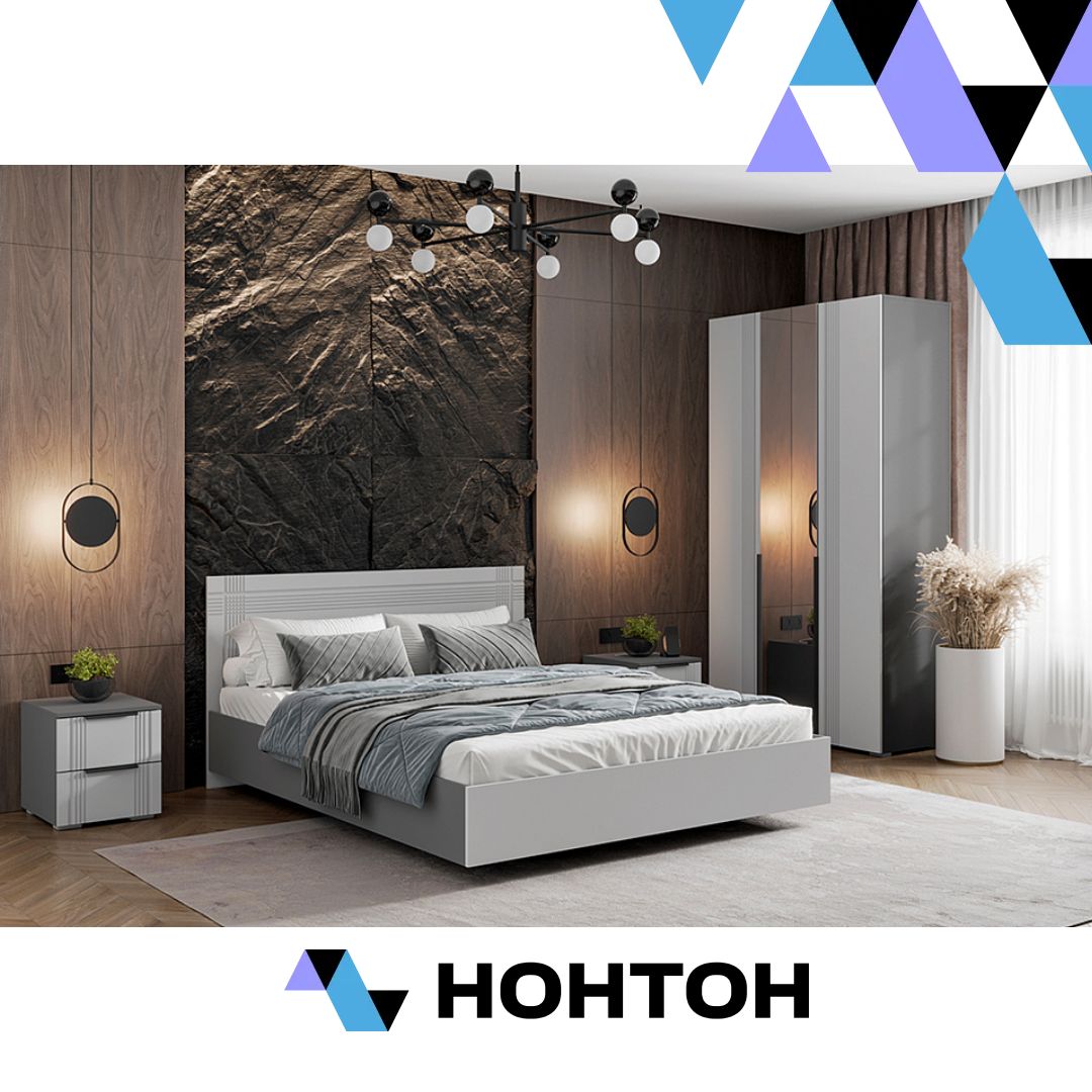 Спальня Альмерия 1 серый графит / бархат серый