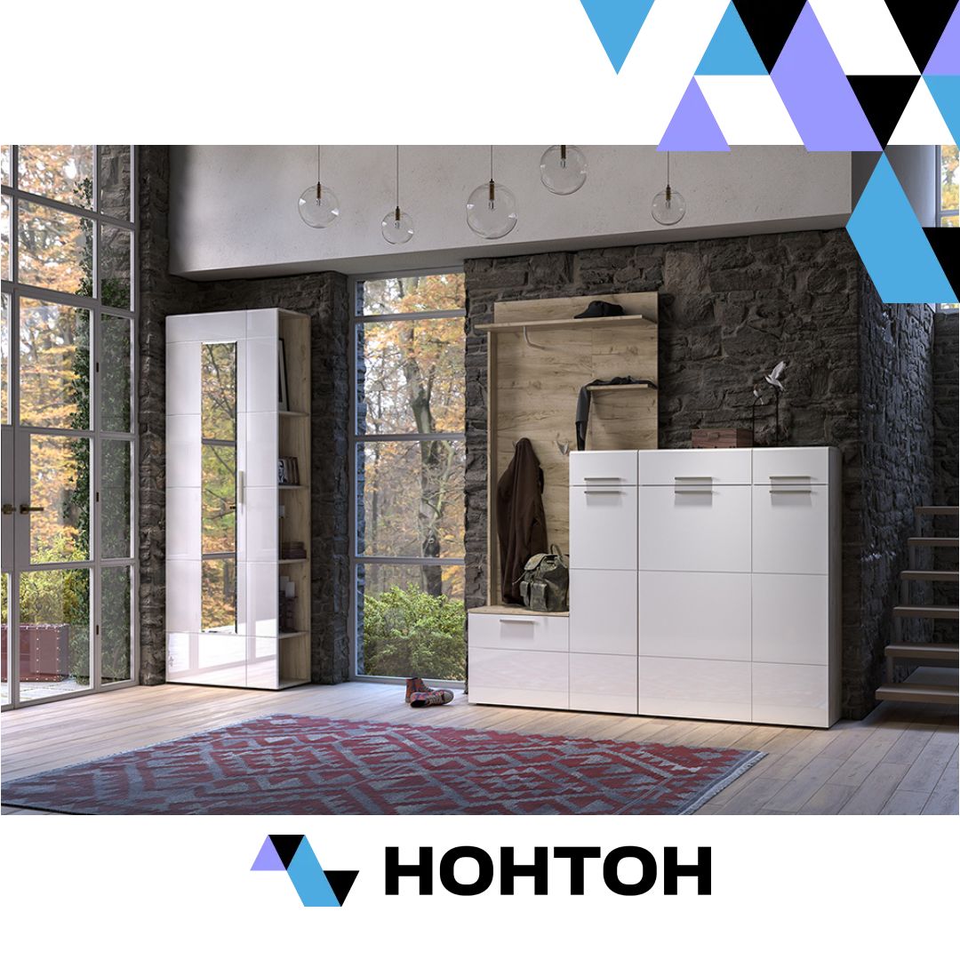 Прихожая Лайн 2 дуб крафт серый / белый глянец