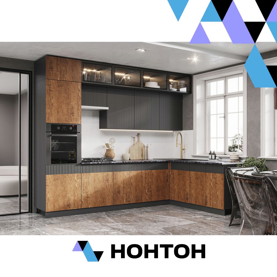Кухня угловая Оливия 3.0 х 1.8 м экзотическое дерево амазония / графит софт