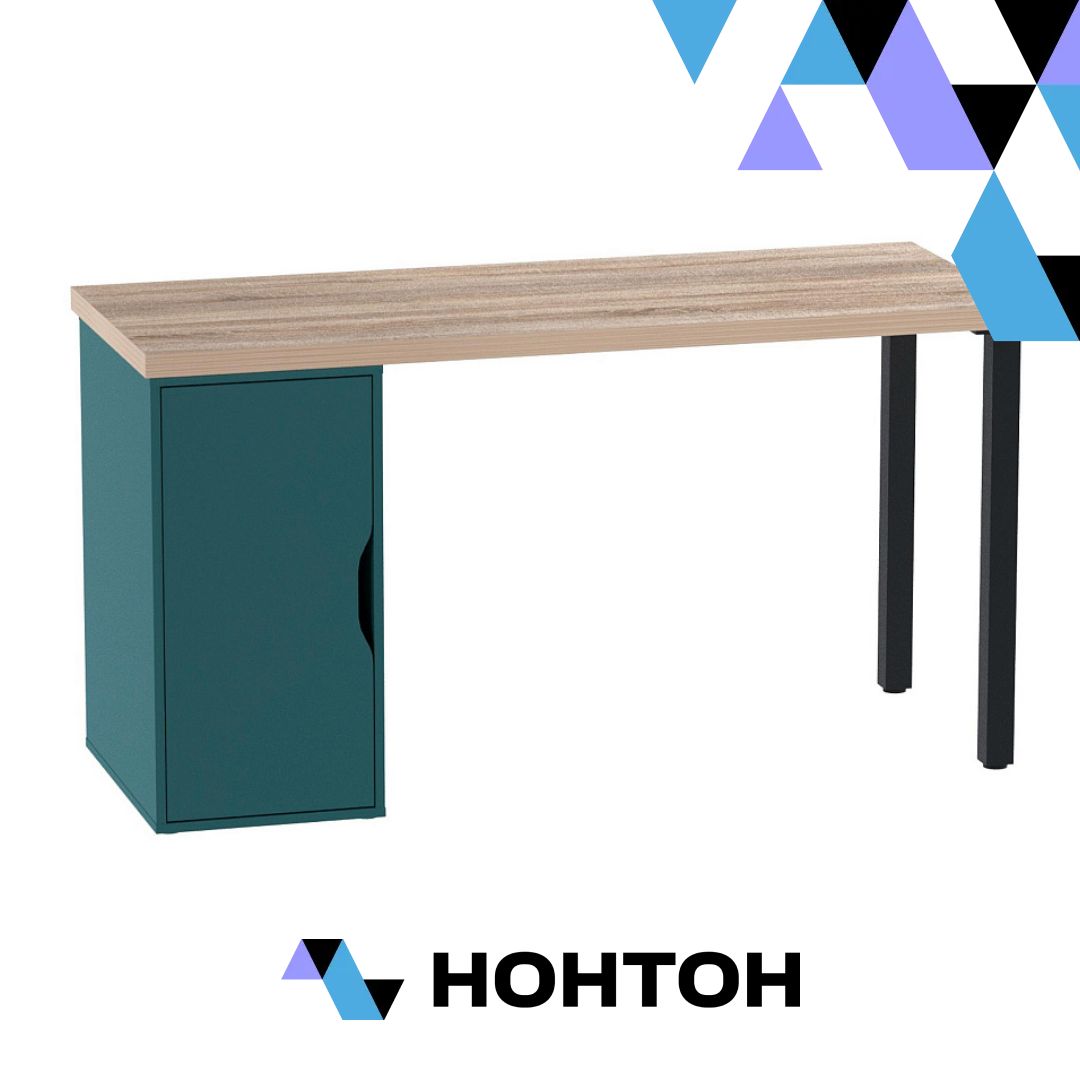 Стол письменный с тумбой Ингар черный / дуб беленый / серо-бирюзовый