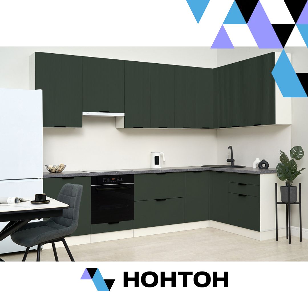 Кухня угловая Норд Line - Норд №1 3.0 х 1.6 м софт пихтовый зеленый