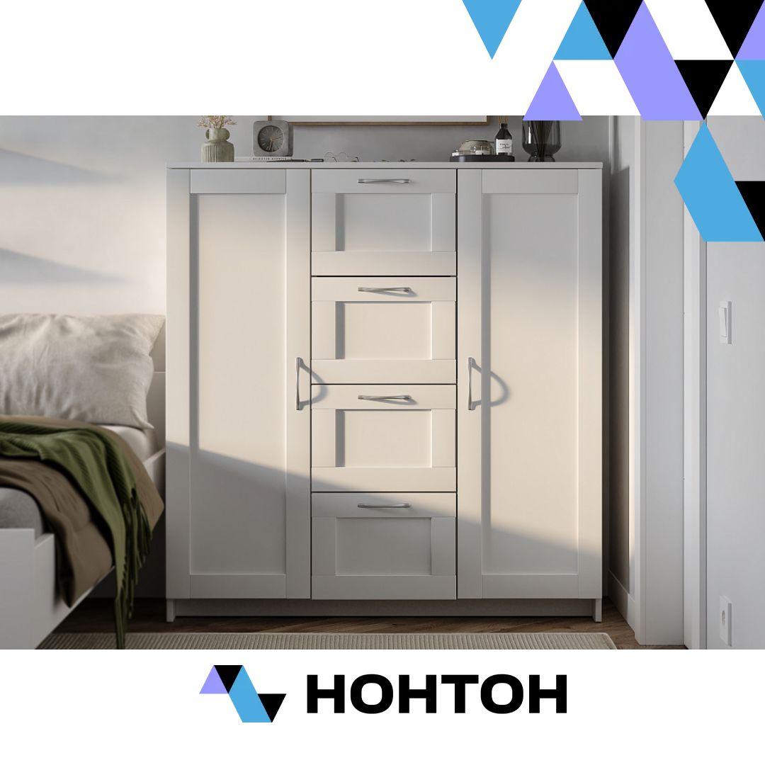 Комод с дверцами Сириус 4 ящика белый