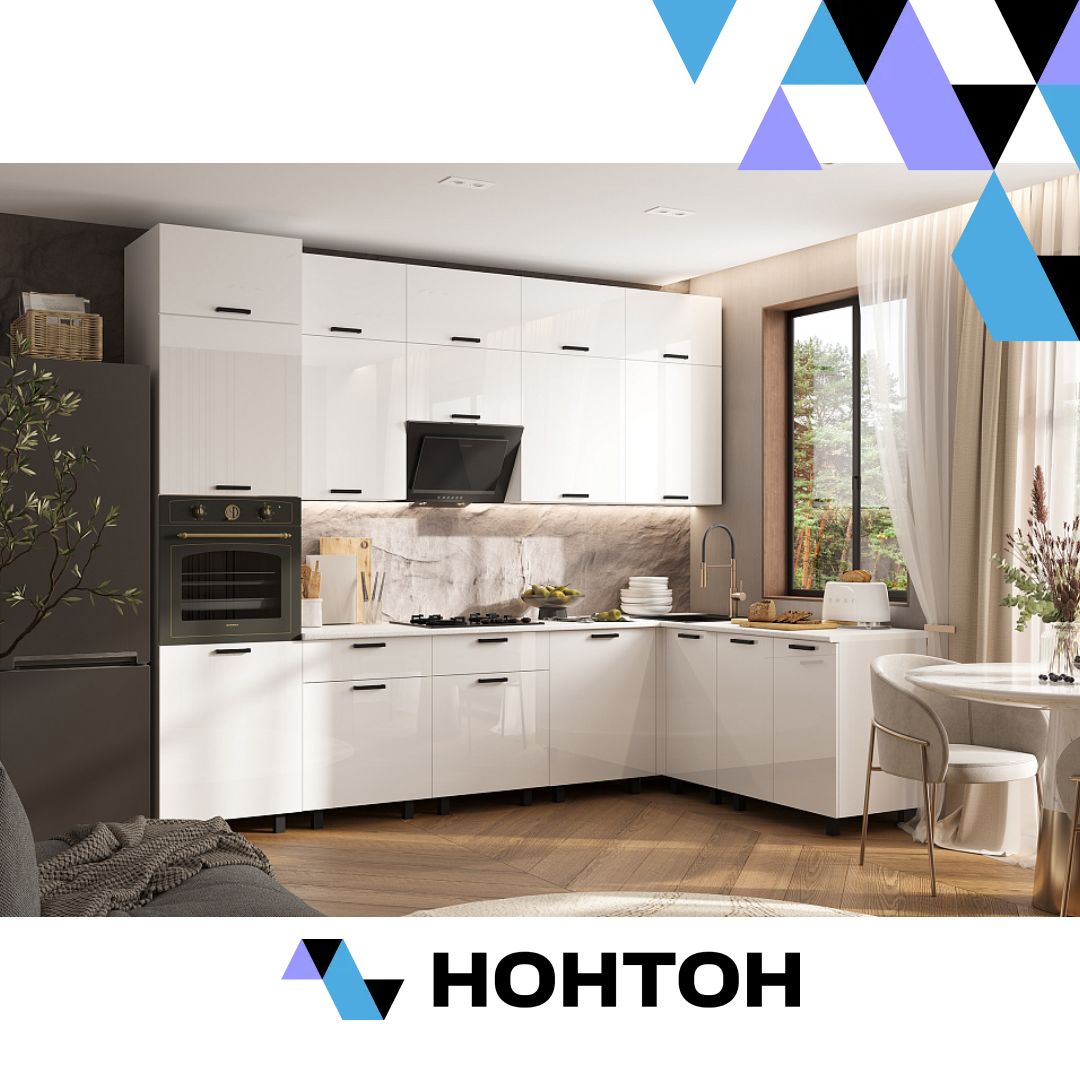 Кухня Техно 3.0 х 1.8 м компоновка №6 белый глянец