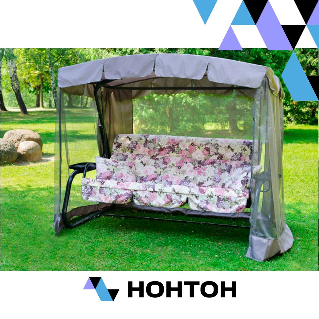 Качели садовые 3-х местные Турин-2 каркас антрацит / рисунок цветы