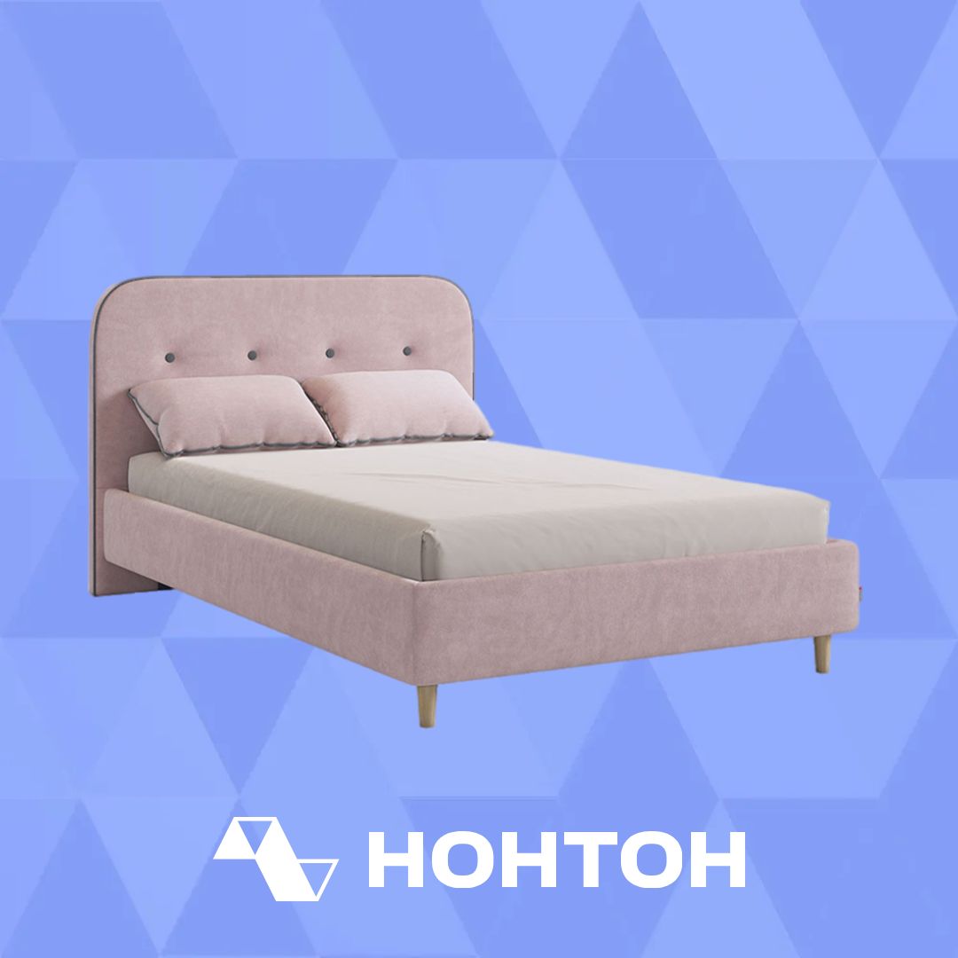 Кровать односпальная Лео велюр нежно-розовый / графит