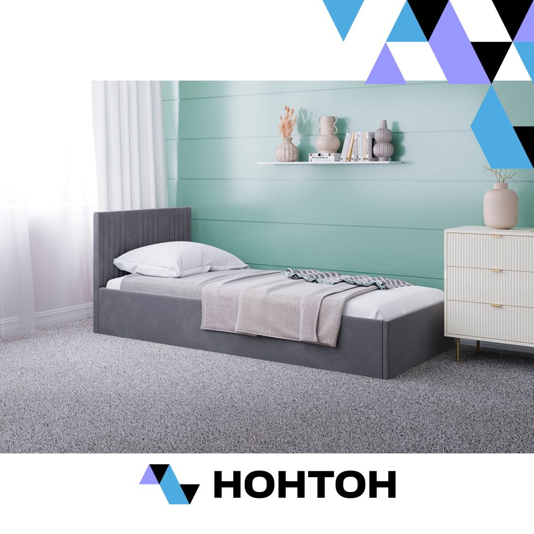 Кровать односпальная Амелия велюр серый